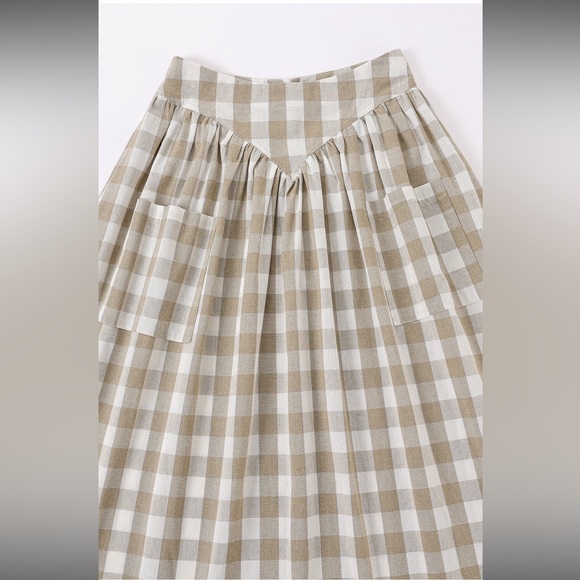 Beige & White Gingham Cotton Wench Top & Park Linen Skirt - Picture 4 of 8